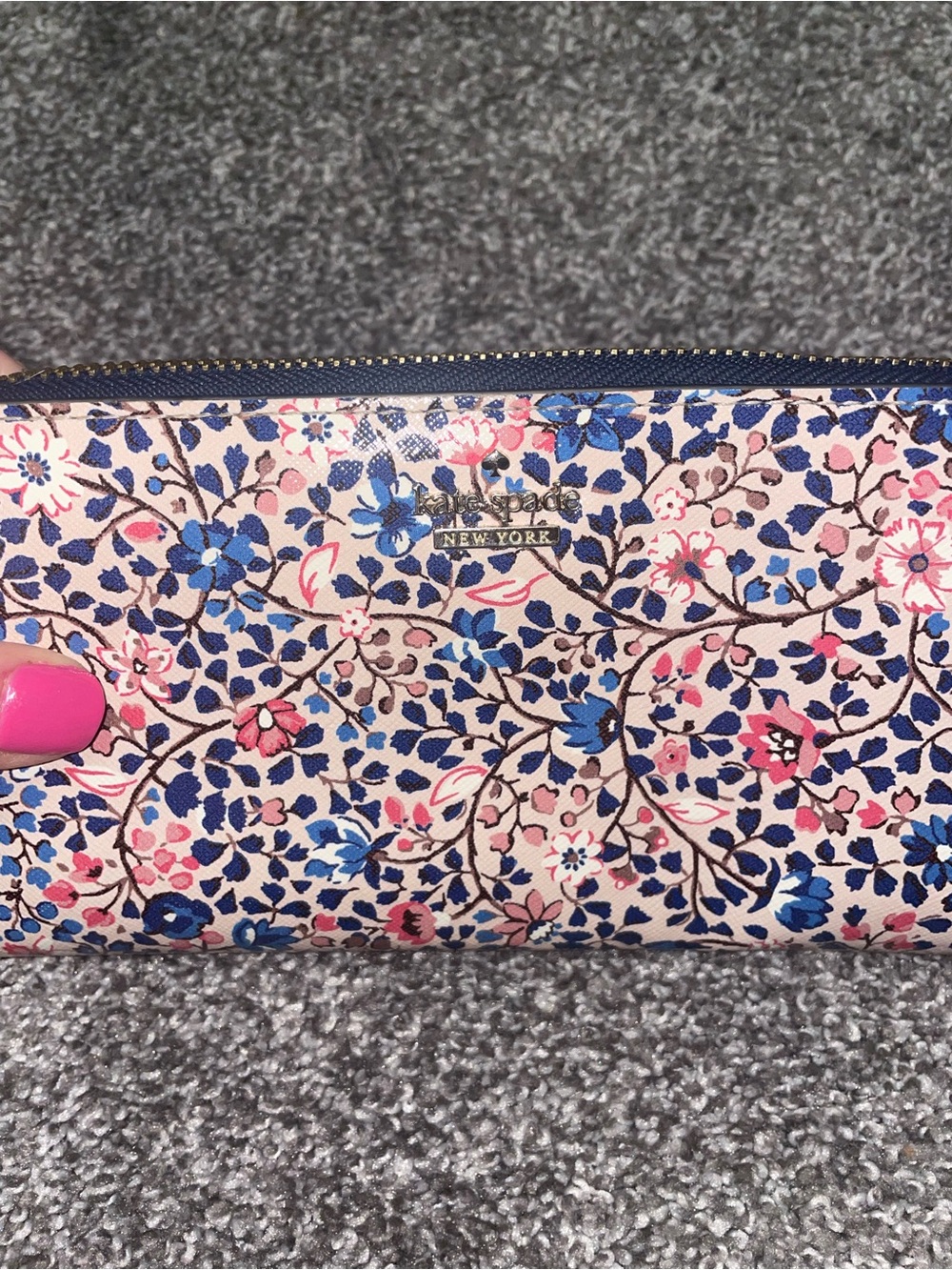 kate spade floral zip wallet - pink, navy, blue